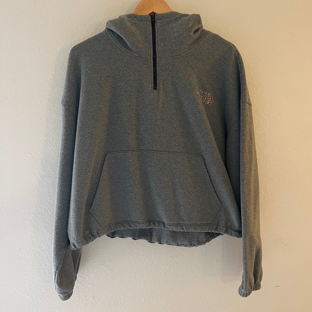Gray Cropped Quarter-Zip North Face Hoodie